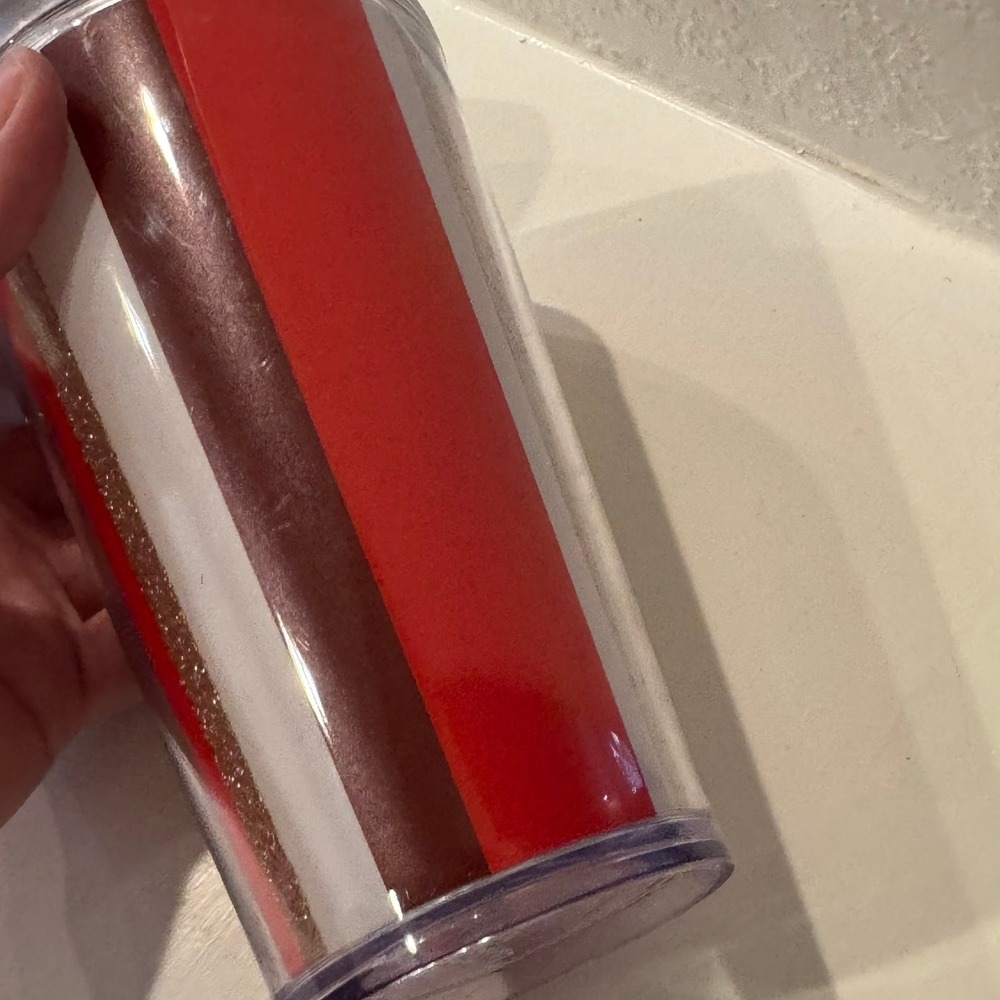Starbucks Tumbler Cup Red White Brown Glitter Stripe Reusable Travel Mug Lid - Picture 8 of 11